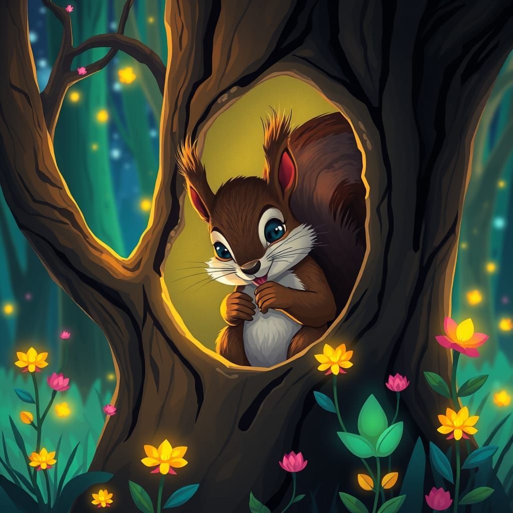 Mischievous Squirrel in a Magical Forest: Pop Art