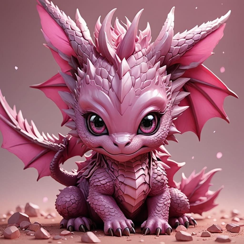 Pink Chibi Dragon in 3D Anime Art