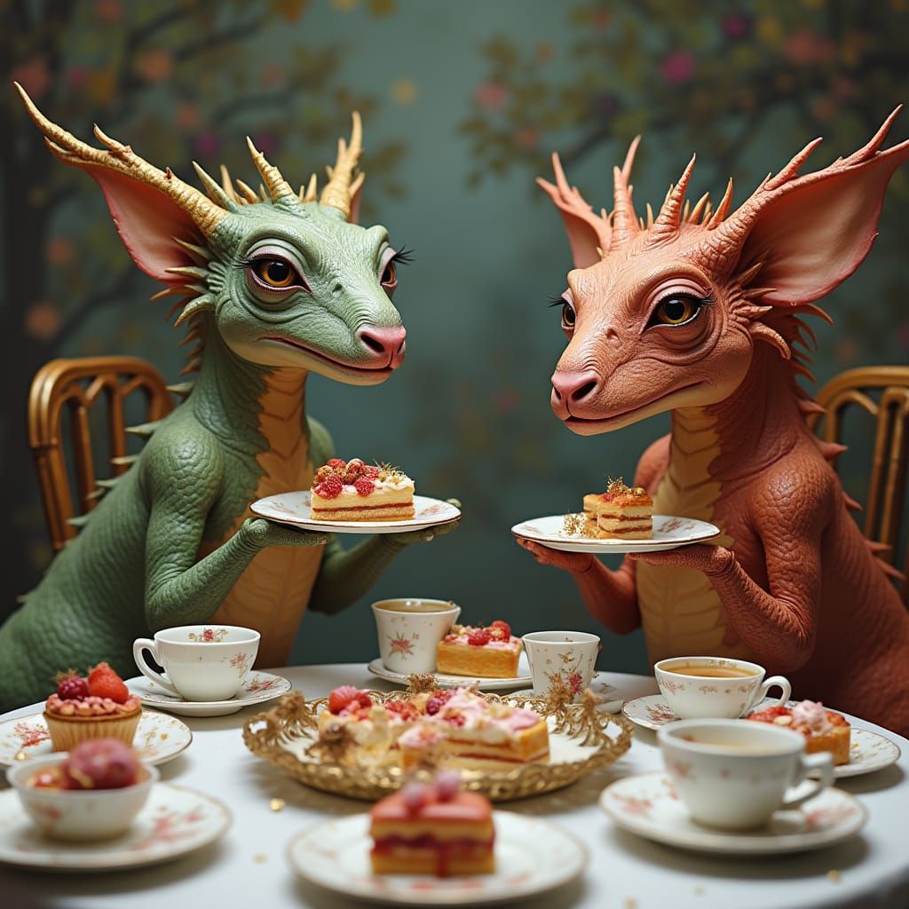 Mythical Creatures Enjoy Elegant High Tea with Futuristic Ch...