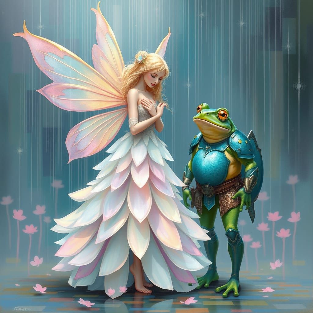 Surreal Pastel Fairy in Turquoise Armor Stands Guard in Gent...