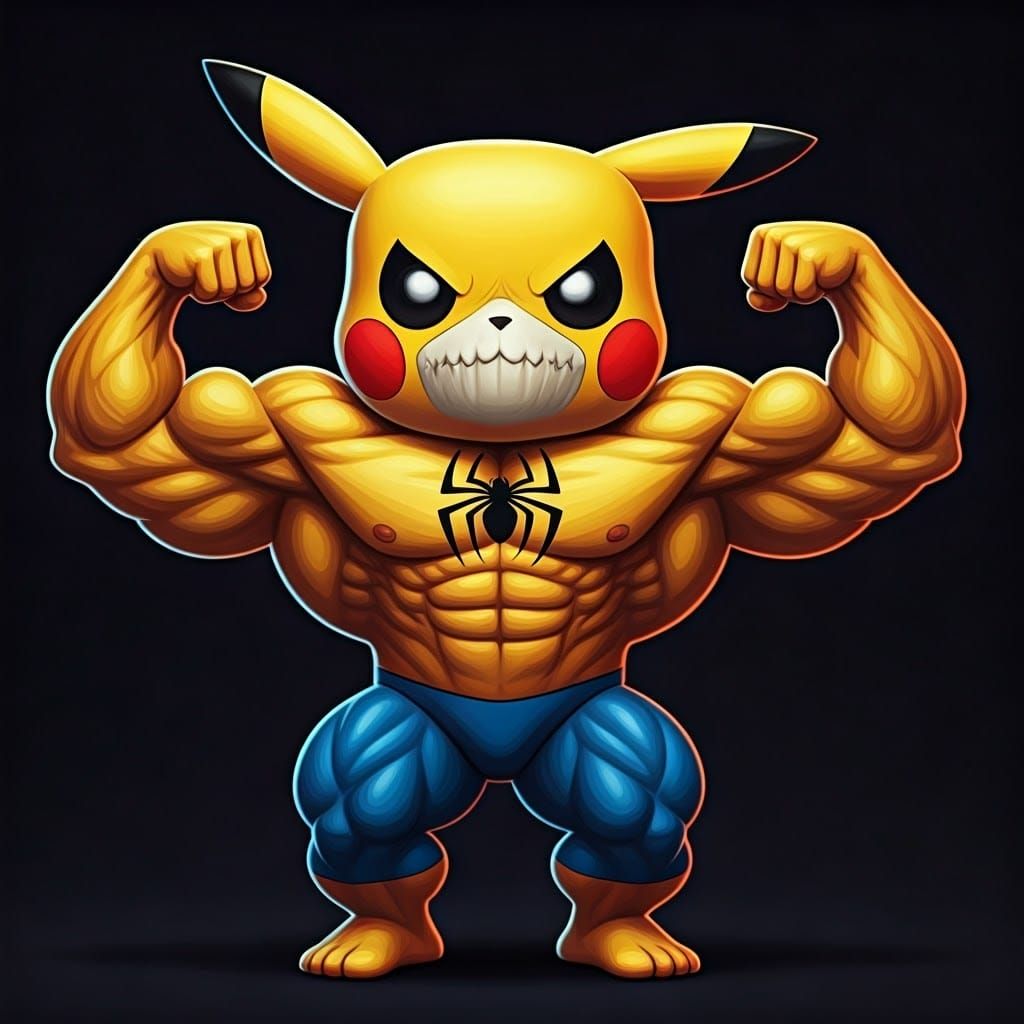 Muscular Spider-Man Pikachu Hybrid in 3D Funko Pop Style