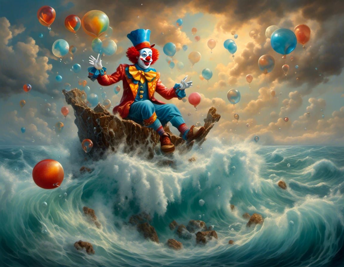 Surreal Clown Tears in Stormy Sea