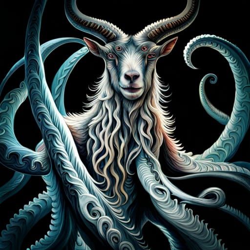 Victorian Dark Fantasy Tentacled Goat Monster