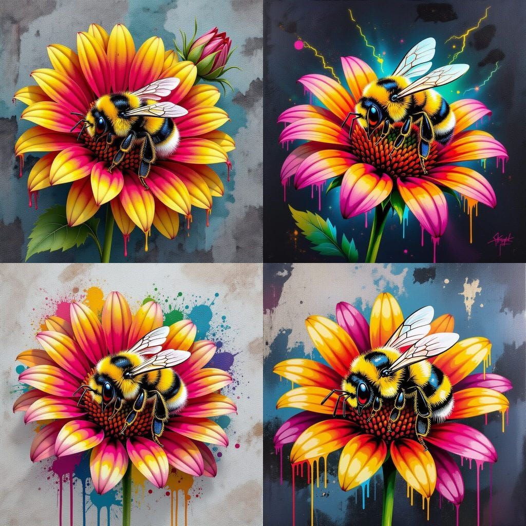 Sleeping Bee on Dying Flower Graffiti Art