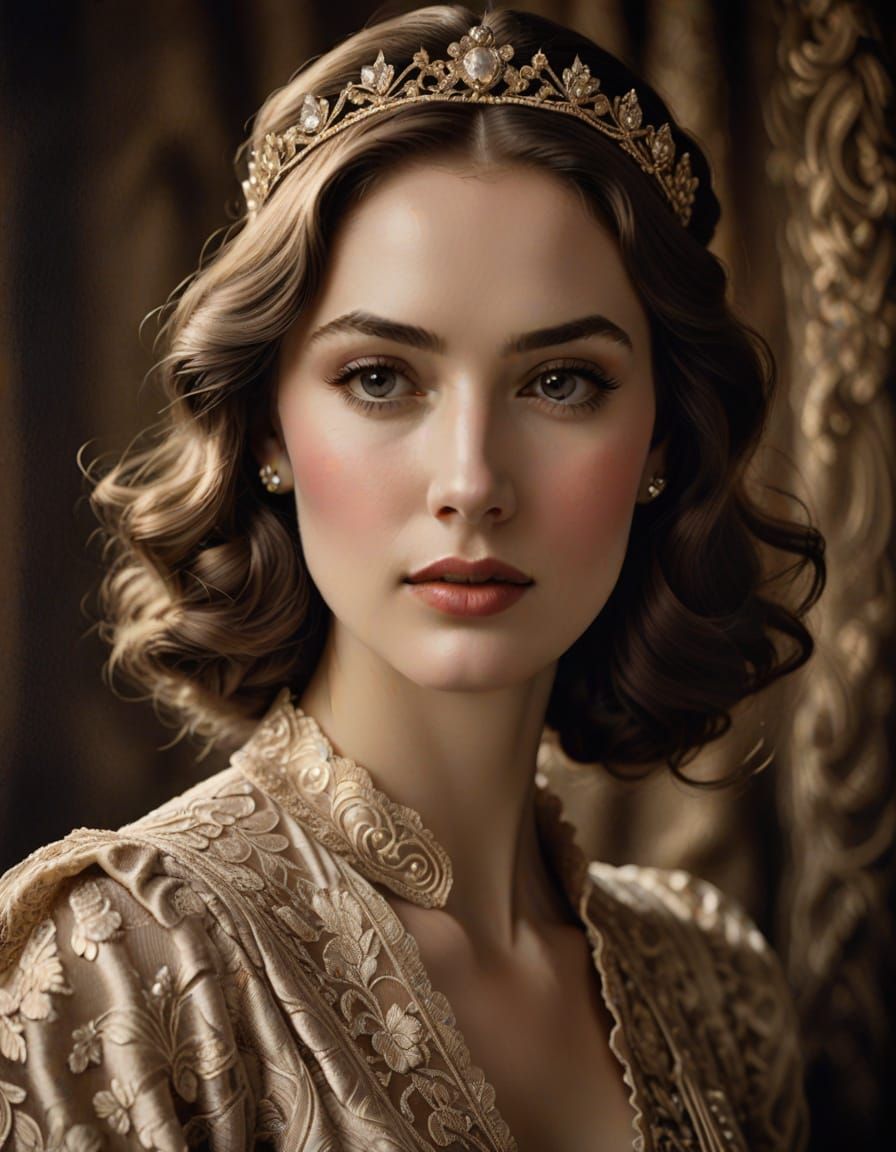Elegant Princess Portrait in Sepia Tones