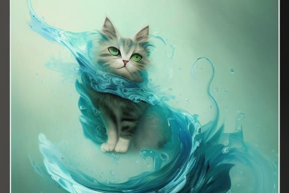 Misty Cat in Swirling Water Splash Art