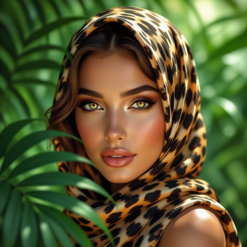 Mysterious Portrait Partially Obscured by Foliage, Art Nouve...