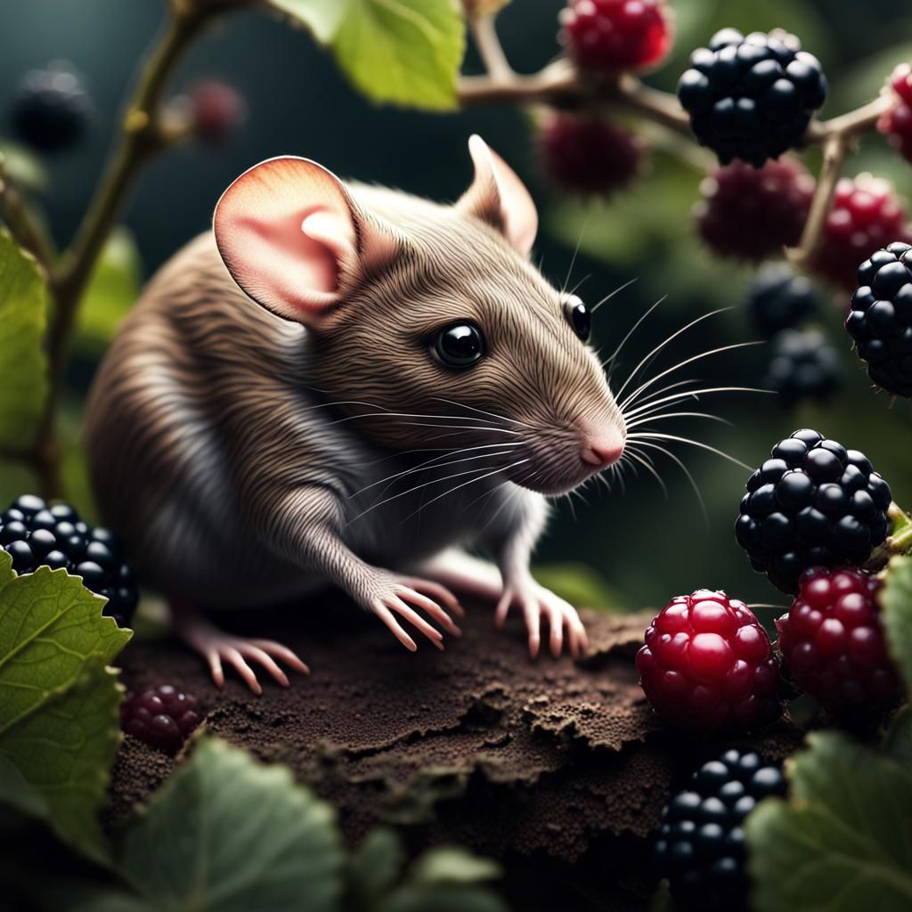 Wood Mouse in Bramble Bush: Detailed Matte Painting