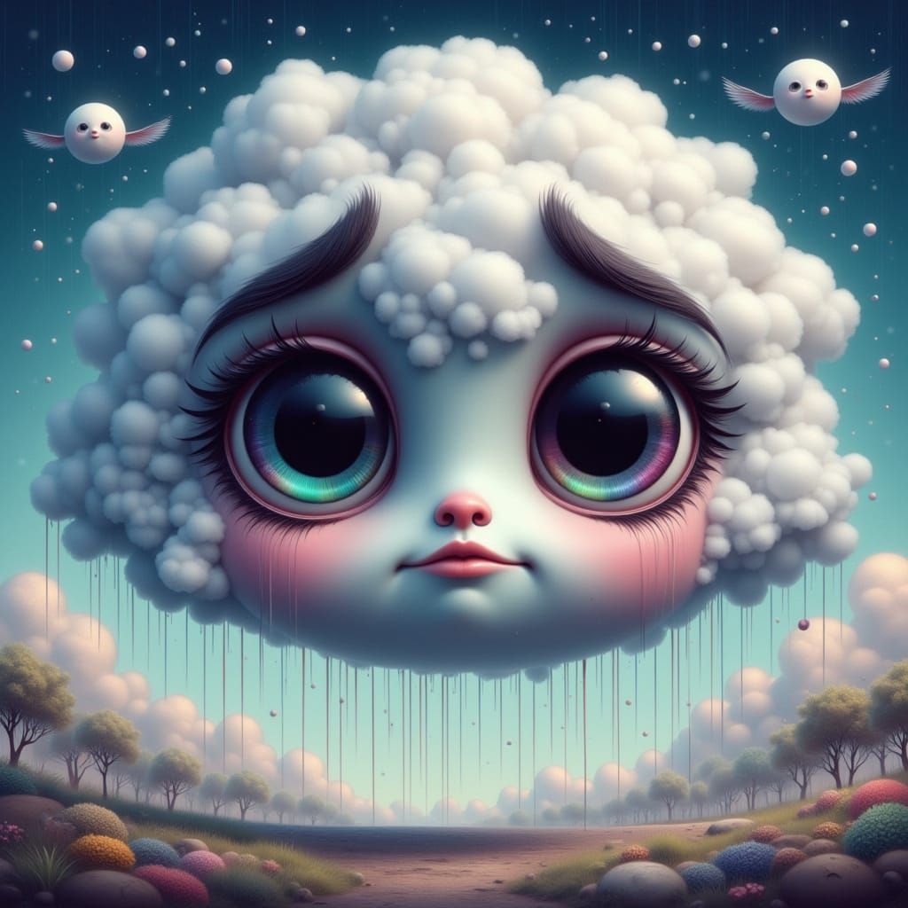 Adorable Rain Cloud Character in Detailed Matte Painting