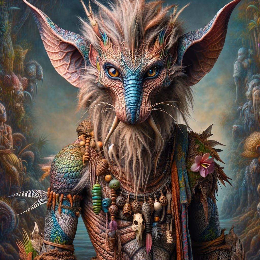 Mysterious Tribal Elephant Man in Vibrant Acrylic