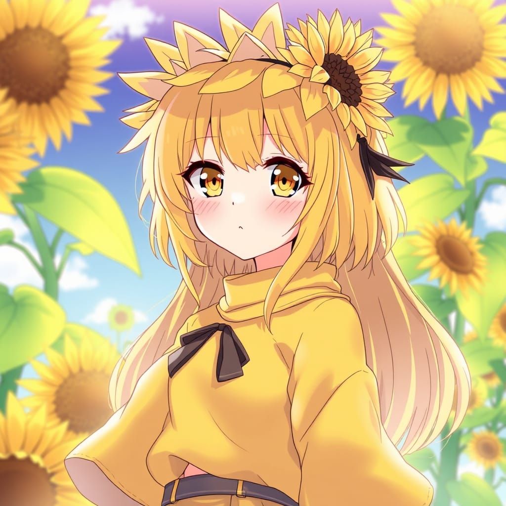 Sunflower Girl in Anime Key Visual Style