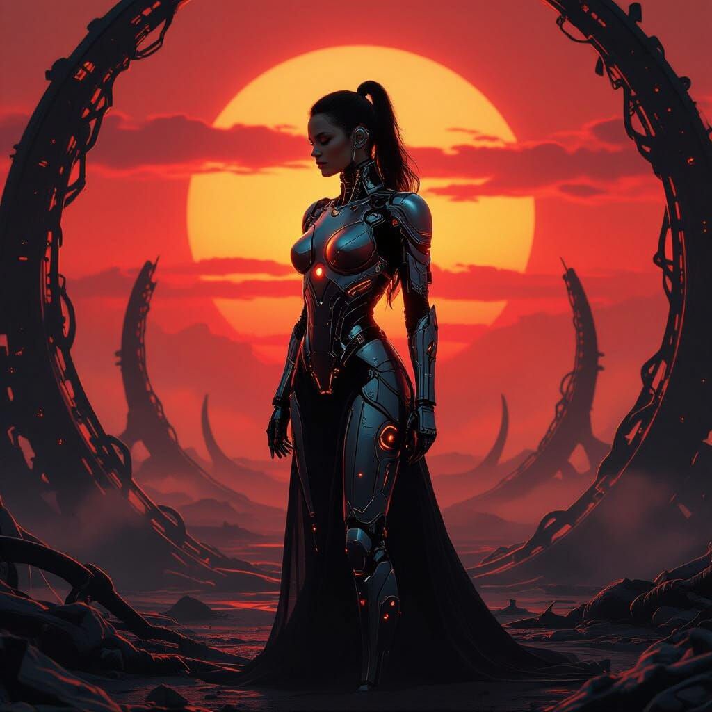 Biomechanical Silhouette on Saturn in Giger Style