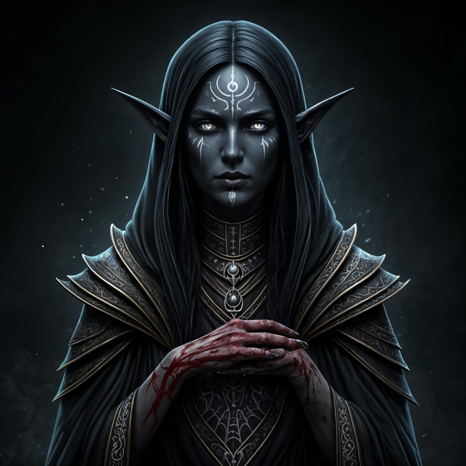 Dark Elf Priestess with Spider Sigils