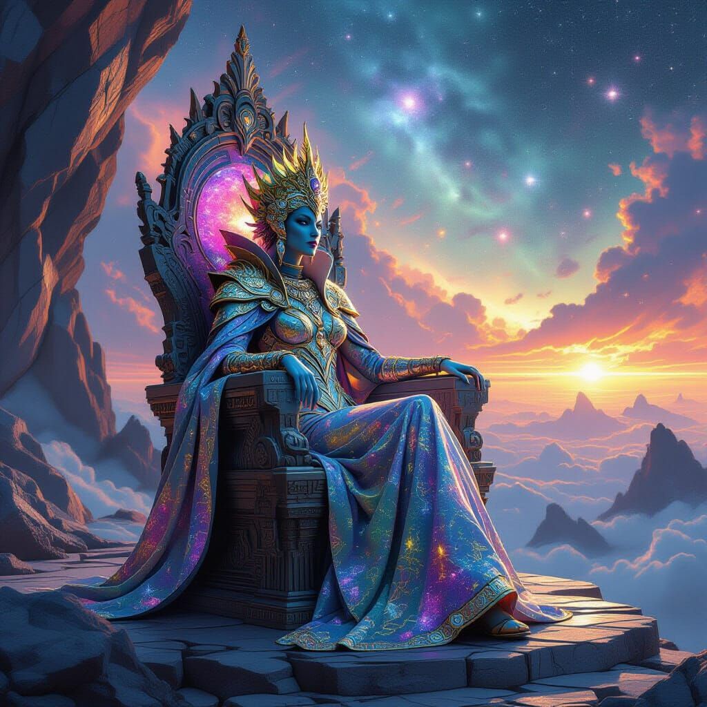 Alien Queen Surveys Nebula in Painterly Style