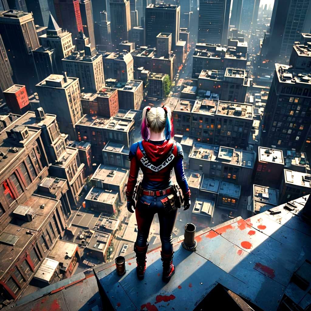 Harley Quinn Gotham Rooftop Artstation Painting