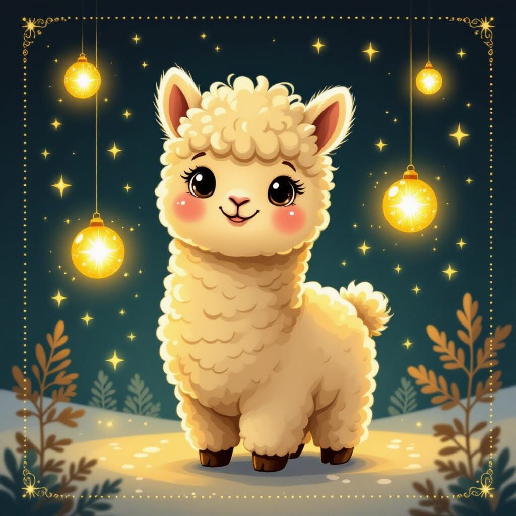 Cute Alpaca with Golden Light Orbs