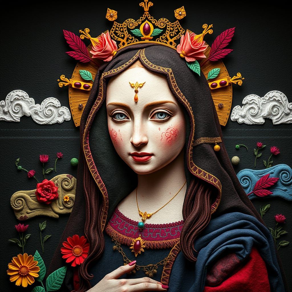 Felt Mona Lisa with Anime-Style Embellishments