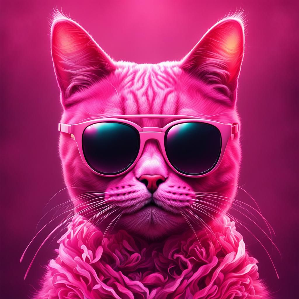 Pink Cat with Sunglasses: Digital Matte Painting