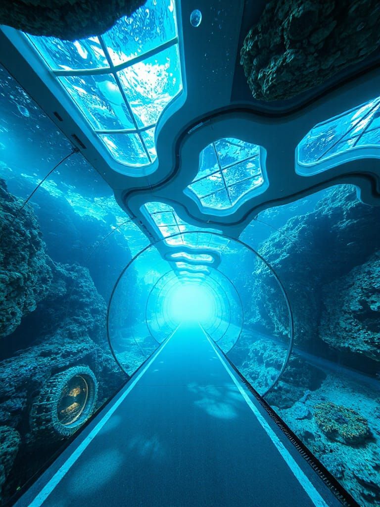 Futuristic Underwater City with Glass Tunnels