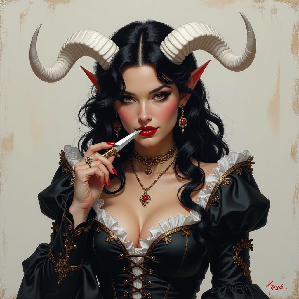 Tiefling with Dagger: Fantasy Oil Painting