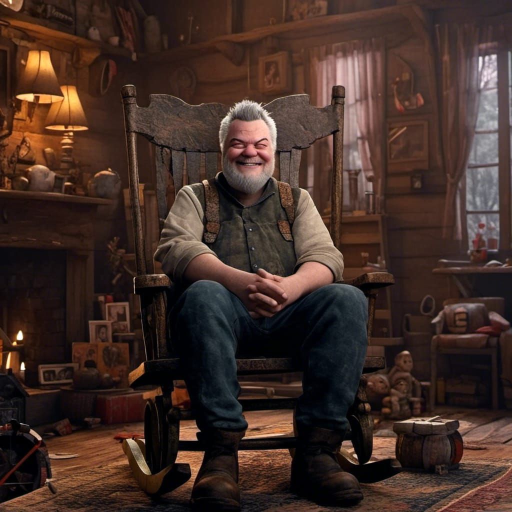 Content Man in Rocking Chair: Detailed Matte Painting
