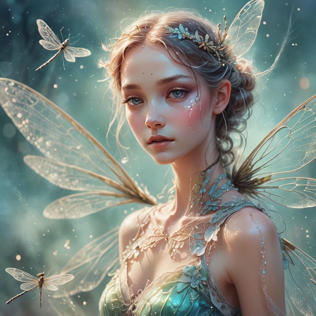 Dust Dragonfly Fairy Portrait in Ethereal Light
