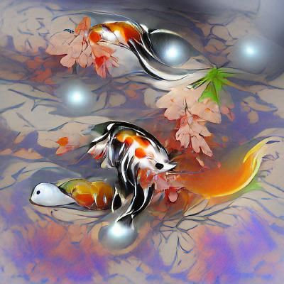 Iridescent Koi Fish in Japanese Digital Art