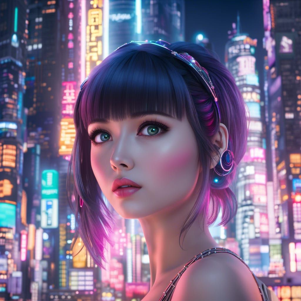 Beautiful Woman in Futuristic Tokyo, Digital Render