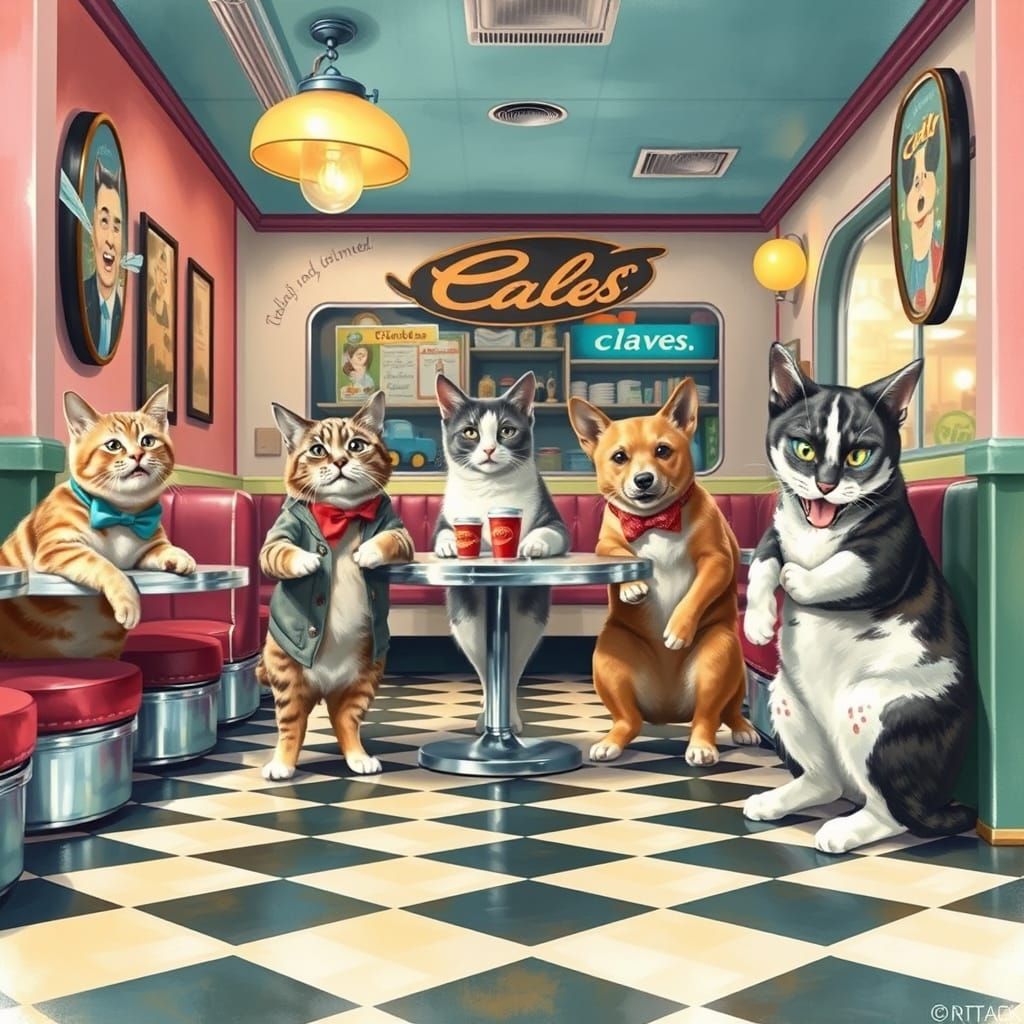 Cats and dogs in a diner