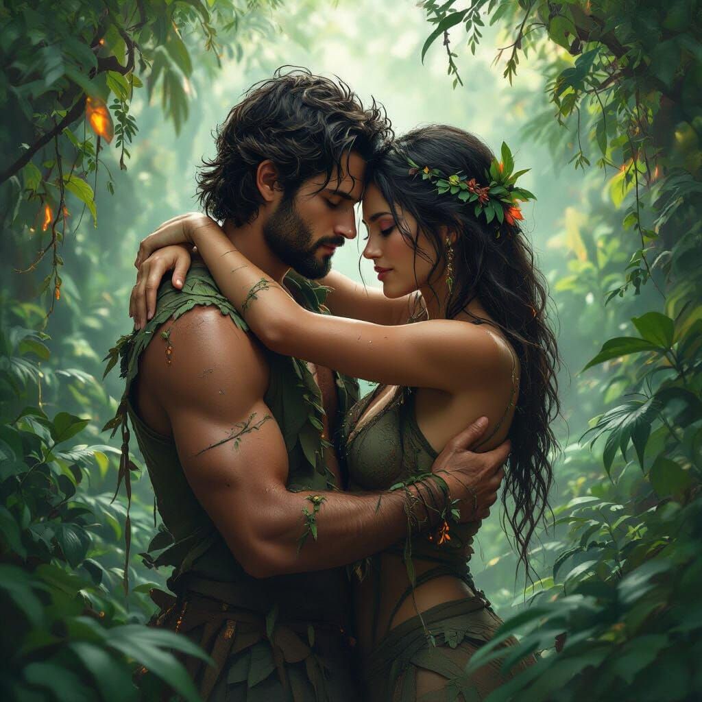 Embrace in the Jungle: Digital Art in Earthy Tones