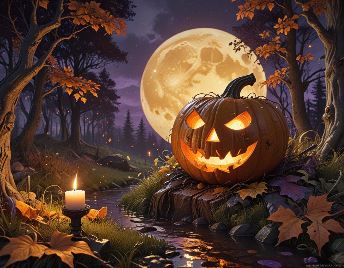 Creepy Jack-O-Lantern in Autumn Landscape