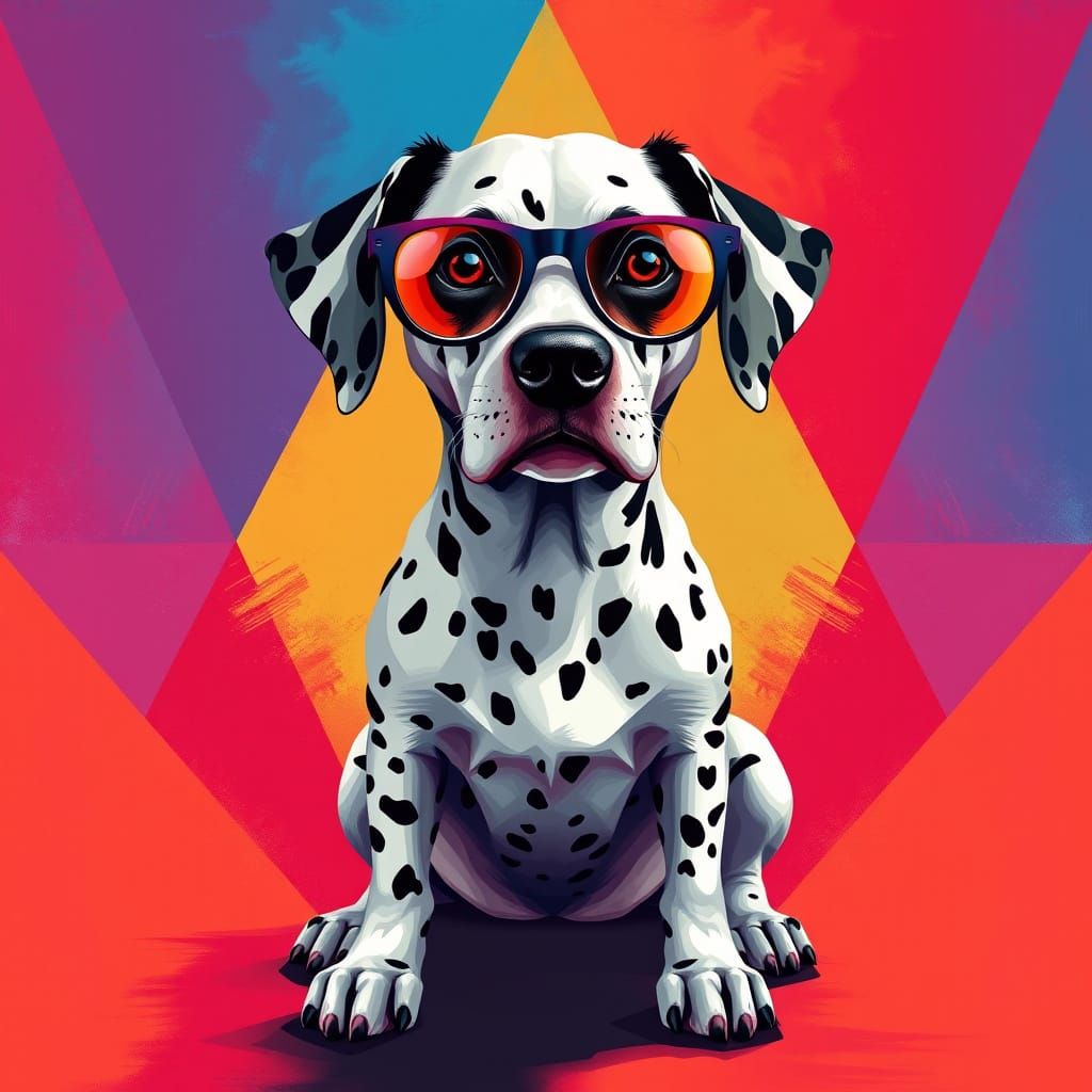 Dalmatian Dog with Glasses in Pop Art Style