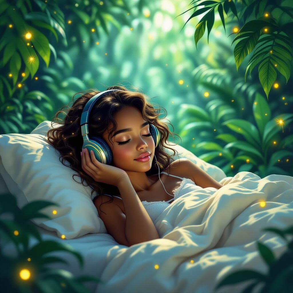 Girl Lost in Music in Enchanted Fairy Realm