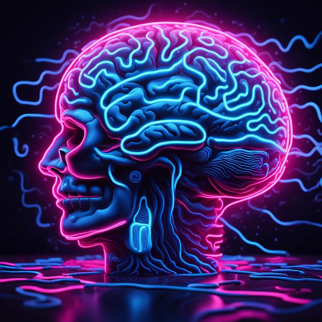 Neon Psychic Mind Telepathy: Surreal Abstract Art