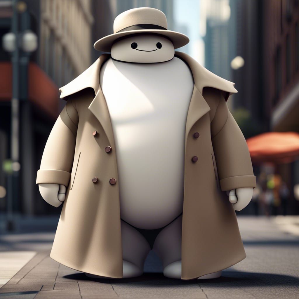 Baymax Undercover: Trenchcoat and Fedora Disguise