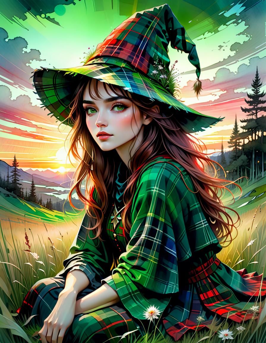 Girl Wizard in Summerscape: Stylized Watercolor Art
