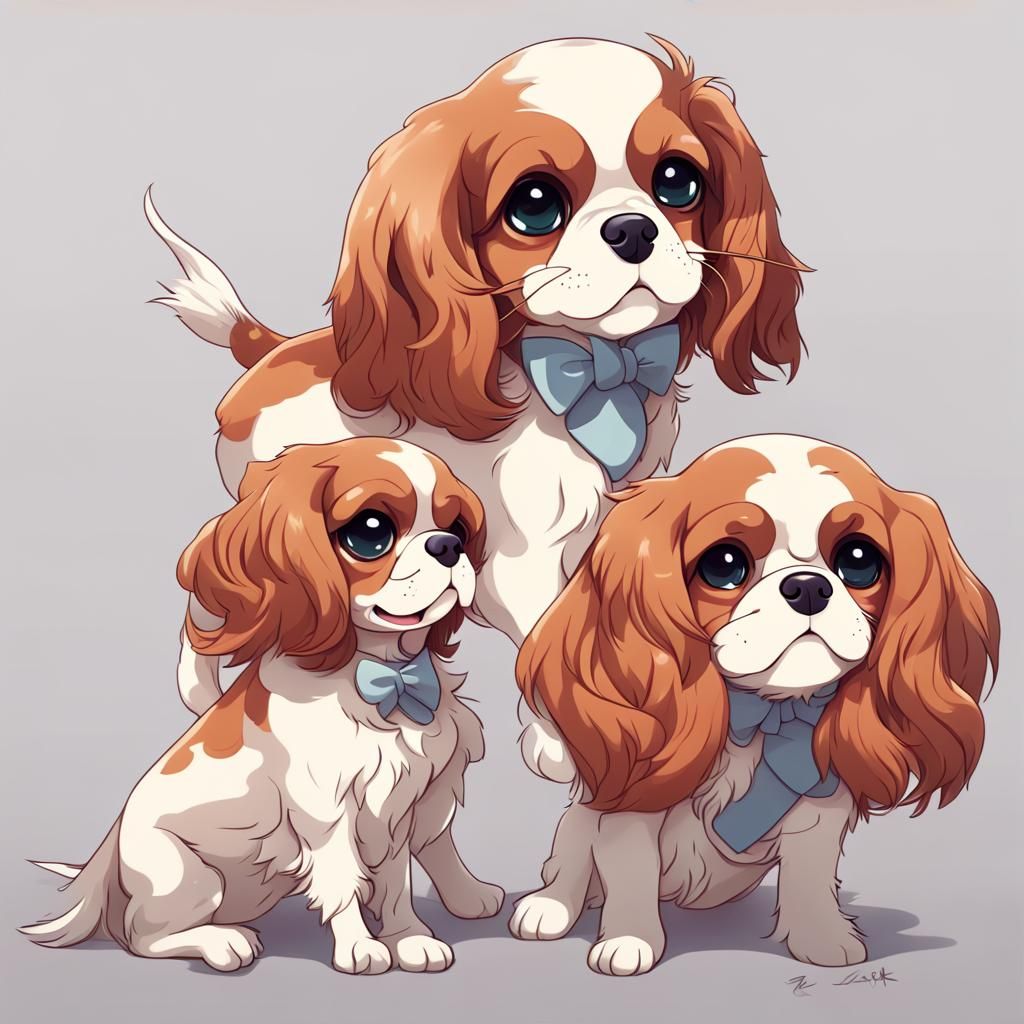 Cute Cavalier King Charles Spaniel in Anime Style