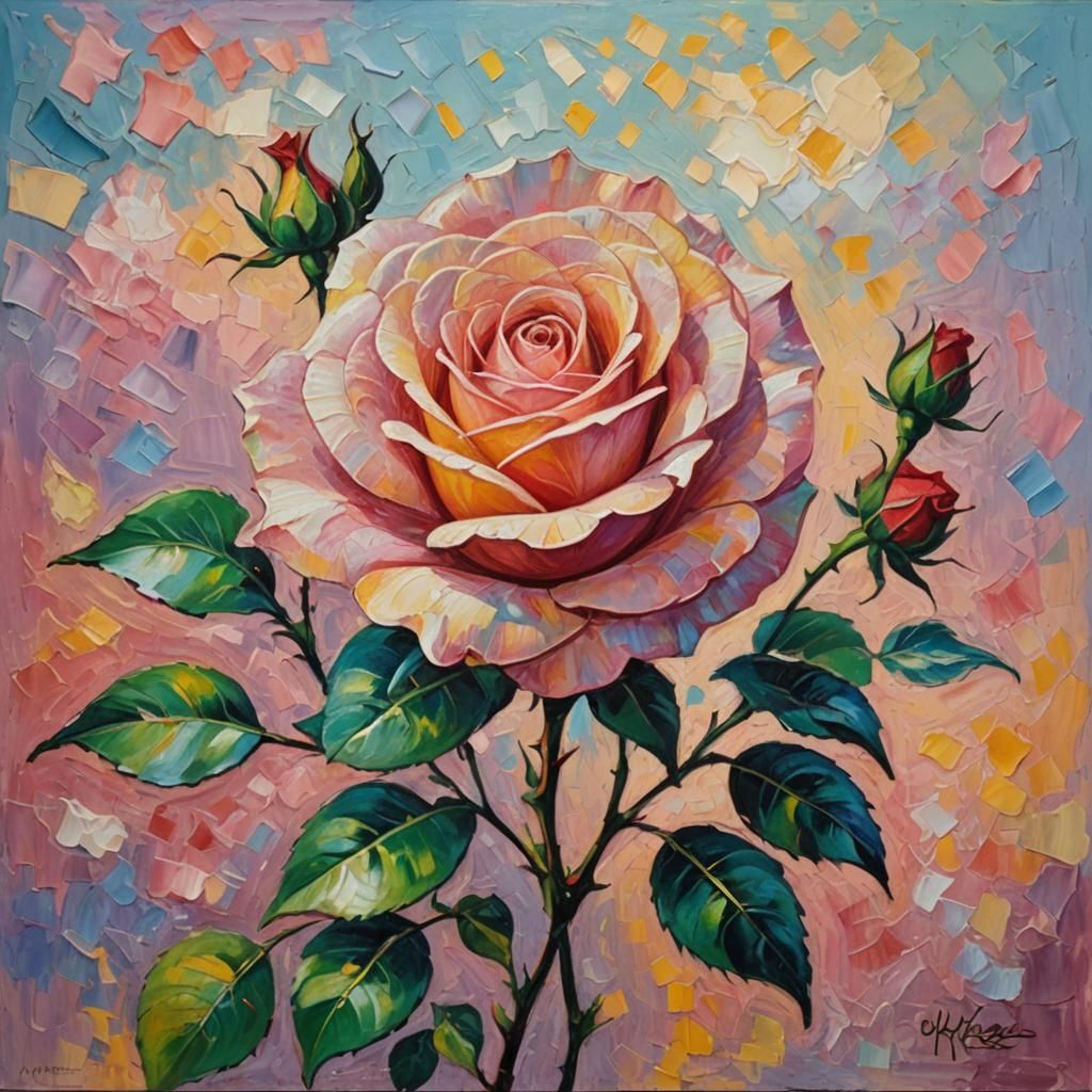 Rose in Bloom: Impressionist Oil Painting