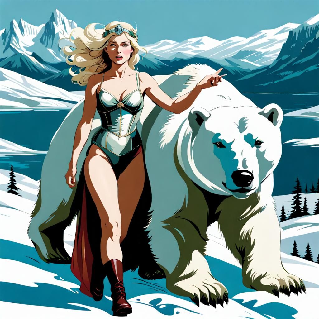 Enchantress Riding a Polar Bear in the Arctic