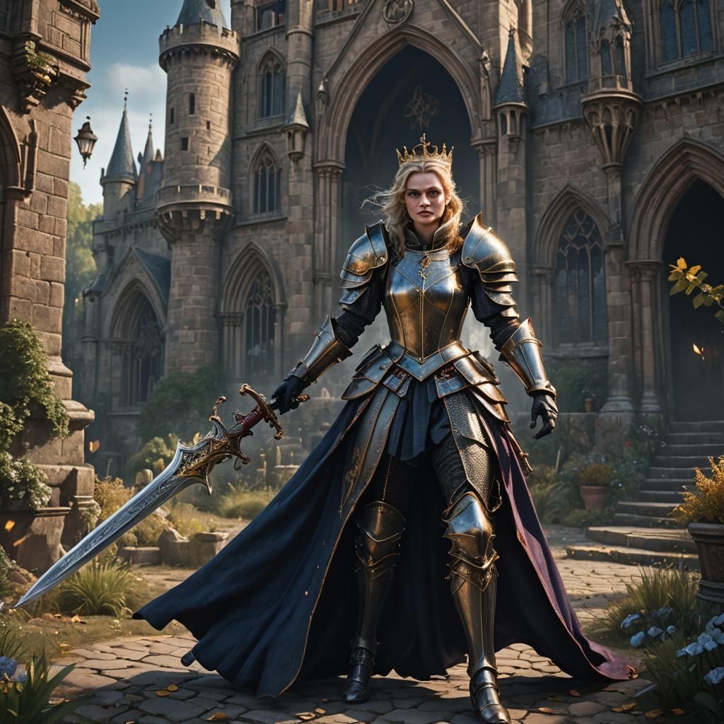 Cinderella as Gothic Medieval Knight with Sword