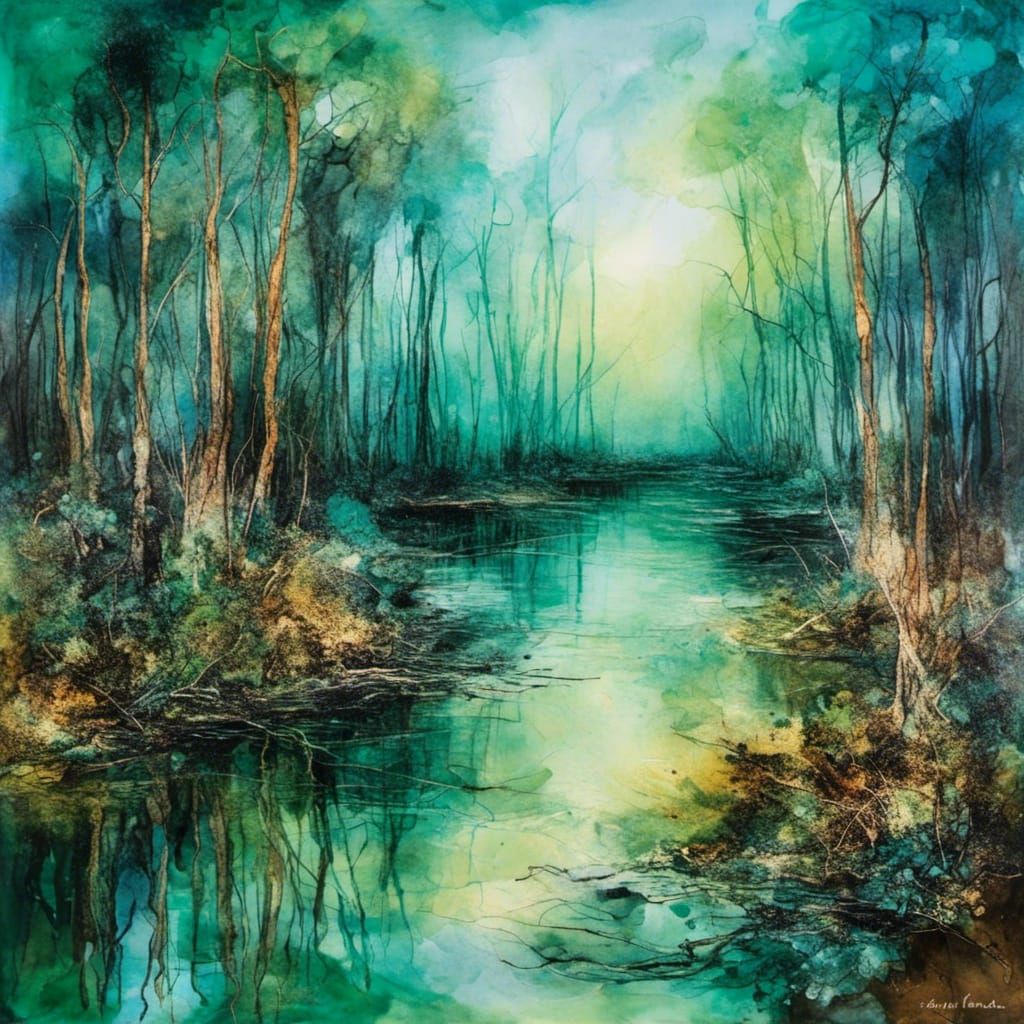 <lora:Alcohol Inks:1.0> A watercolor painting of the Evergla...