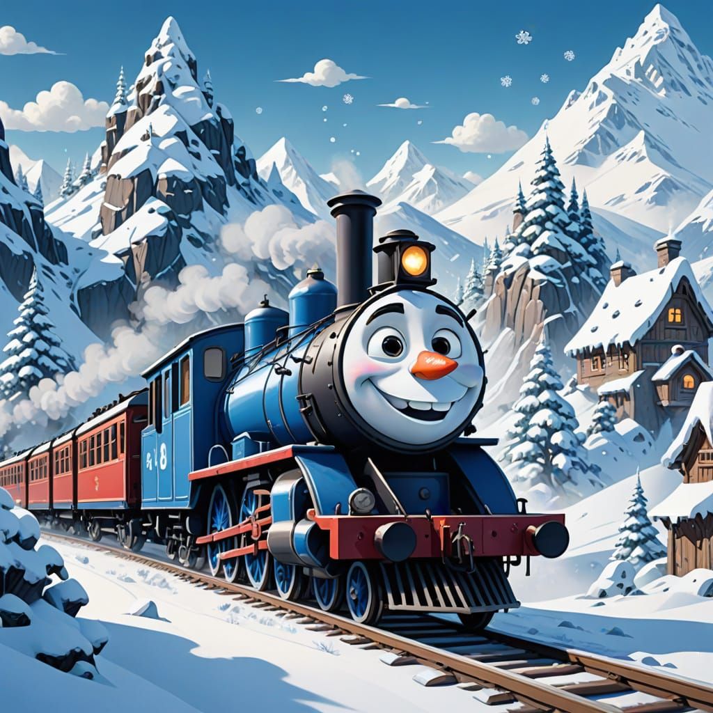 Olaf Rides Steam Train Through Snowy Mountains