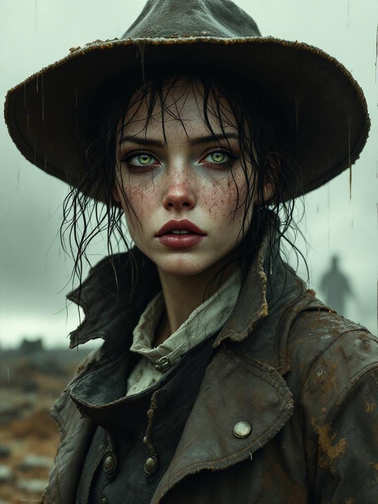 Post-Apocalyptic Woman in Wasteland, Matte Painting
