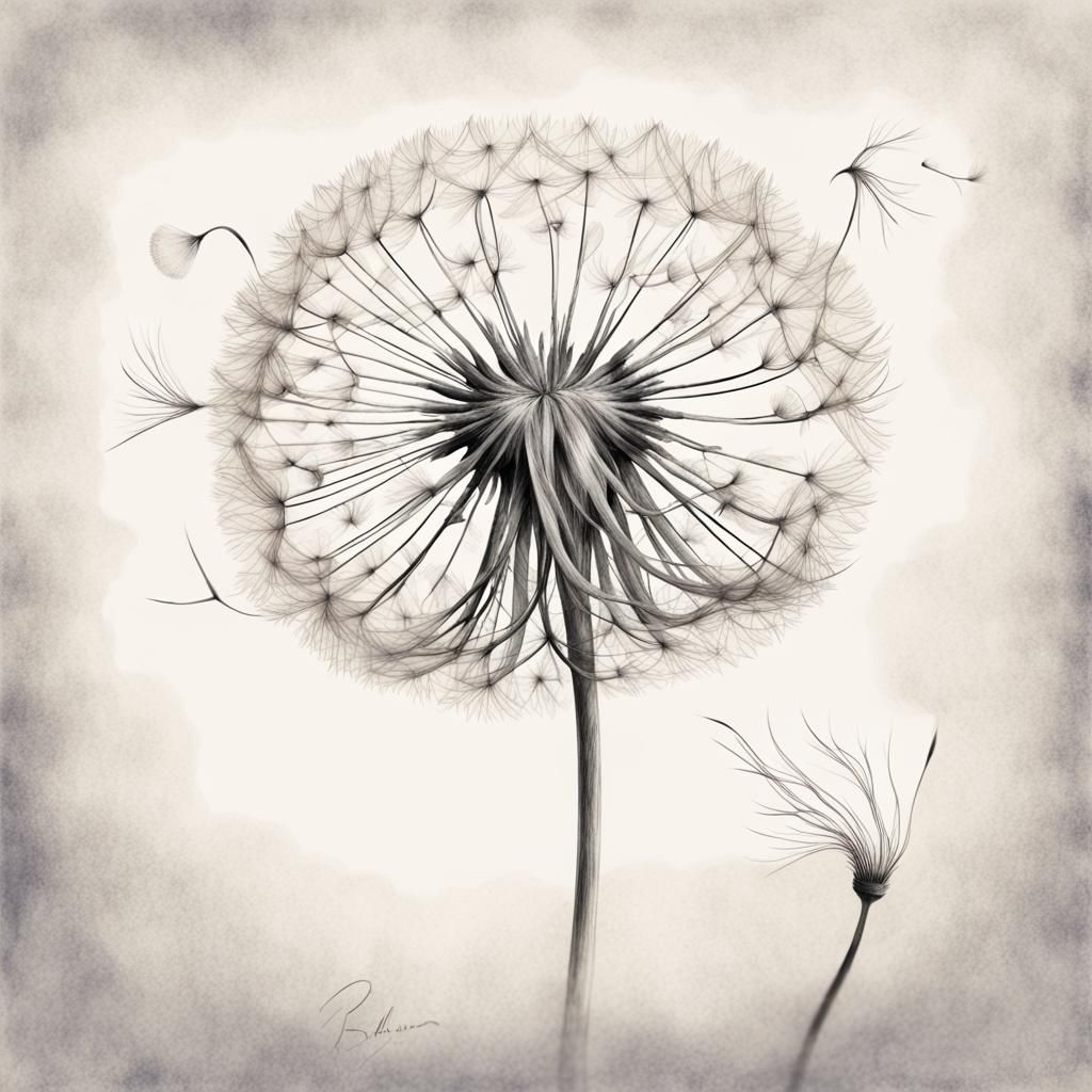 Realistic Dandelion Pencil Sketch Concept Art