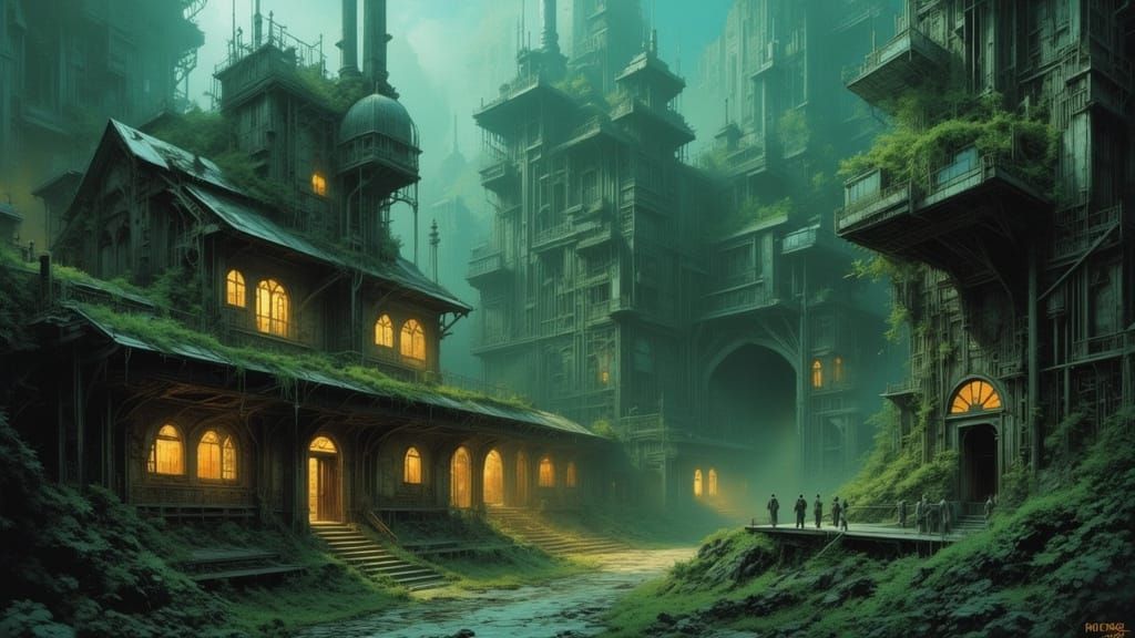 Overgrown Alien Factory in Brutalist Style