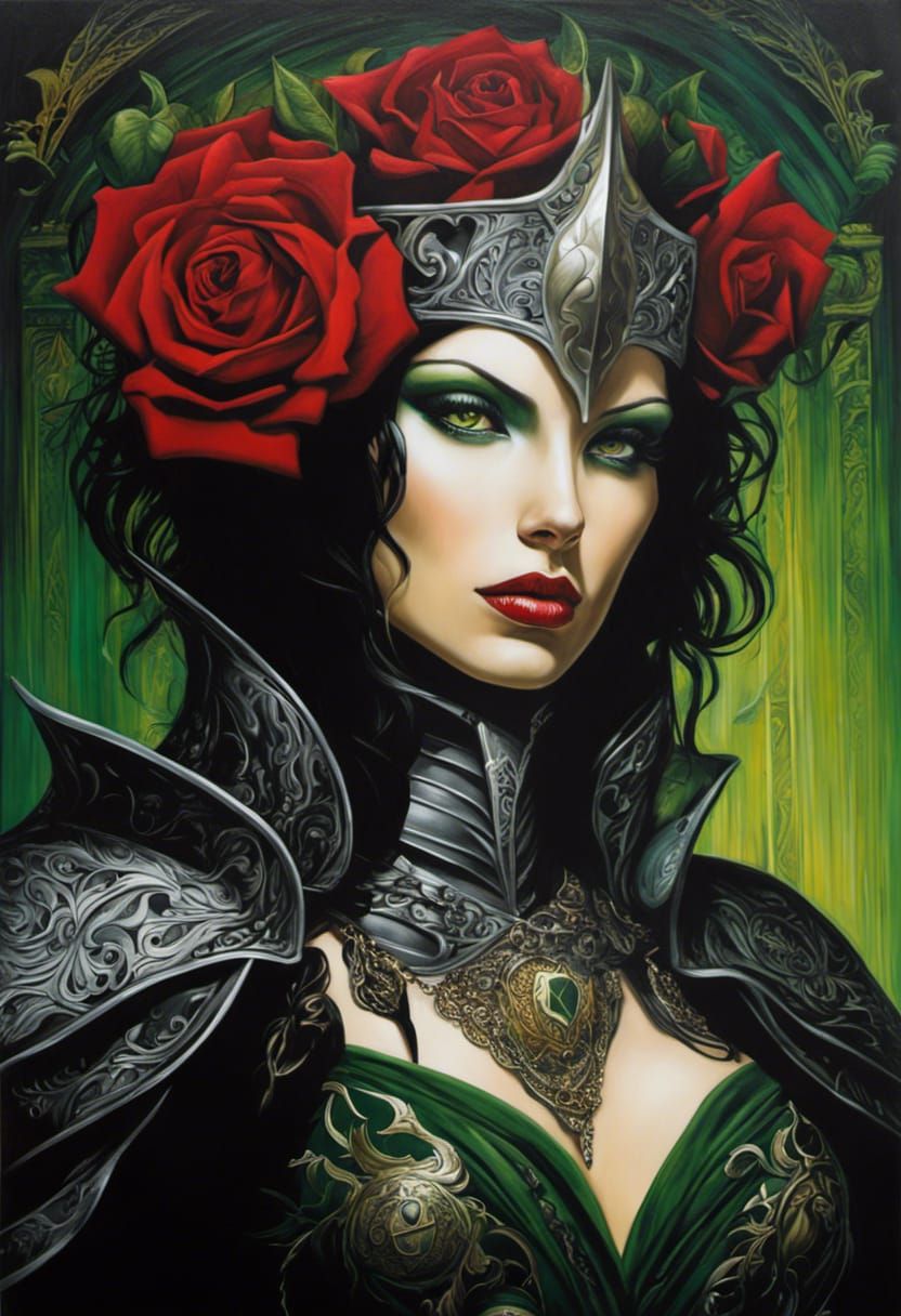 Gothic Warrior Queen in Acrylic Painting Style