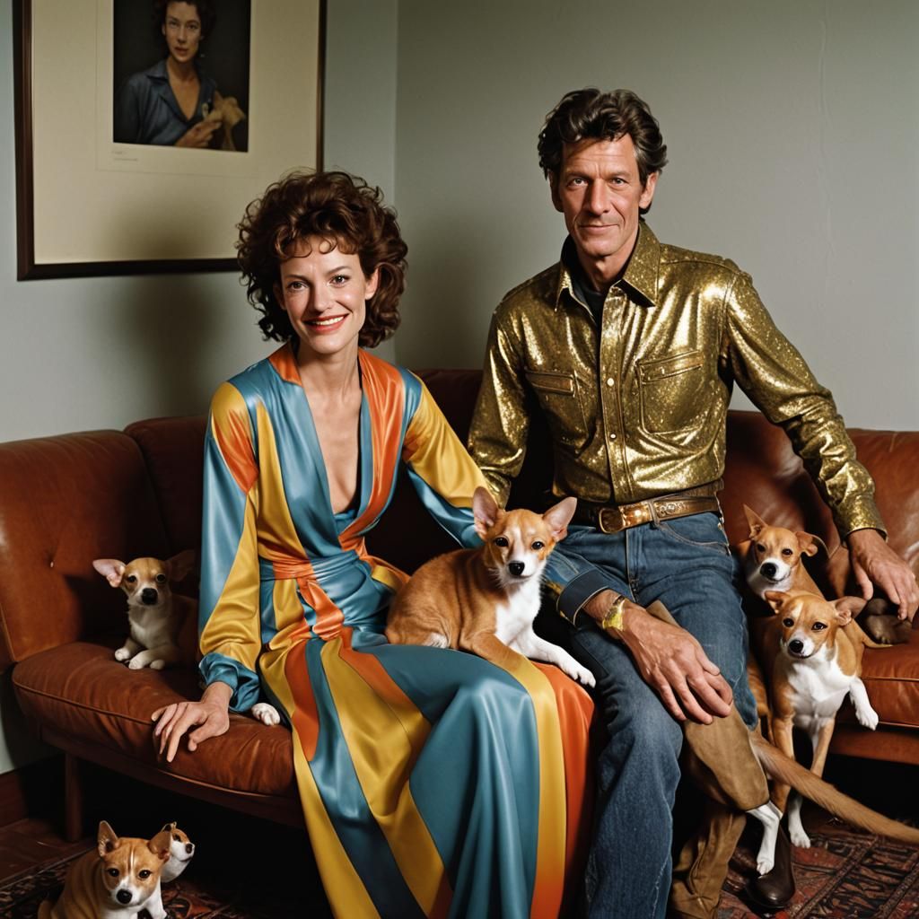 Smiling Aliens and Pets at a Futuristic Party