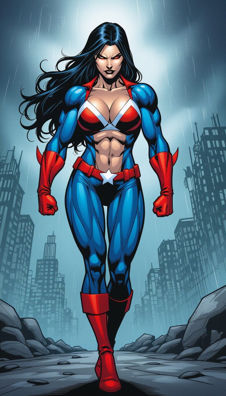 Athletic Supervillain in Gloomy, Dynamic Comic Style