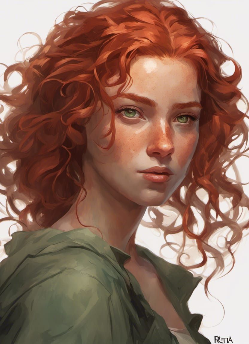 Red-Haired Irish Girl Portrait in Hyperdetailed Splash Art