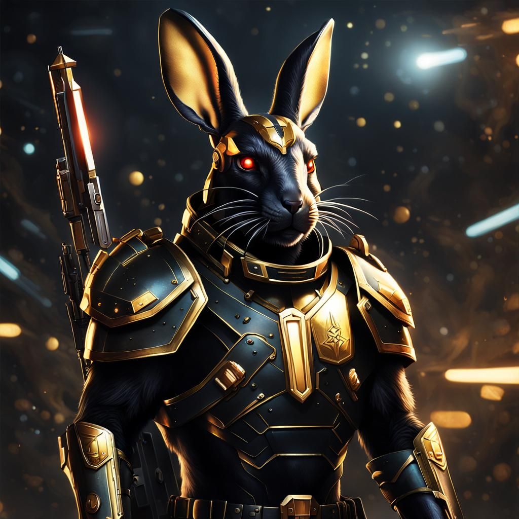 Sci-Fi Rabbit in Armor Among the Stars